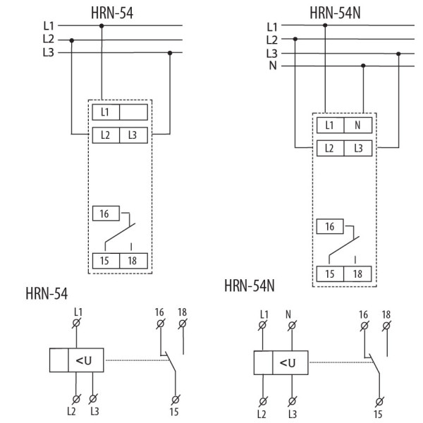 Трехфазное реле контроля напряжения и последовательности фаз ETI HRN-54N 8А 3×400/230В AC, с нейтралью (2471412)