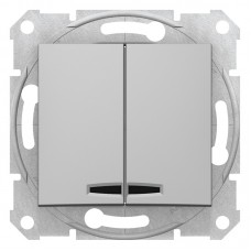 2-клавішний вимикач Schneider Electric Sedna із підсвічуванням Алюміній (SDN0300360)