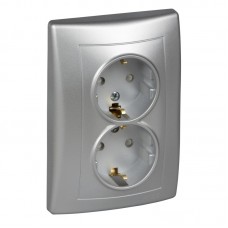 Розетка подвійна Schneider Electric Sedna із заземленням і шторками Алюміній (SDN3000460)