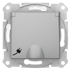 Розетка Schneider Electric Sedna із кришкою та шторками IP44 Алюміній (SDN3100360)