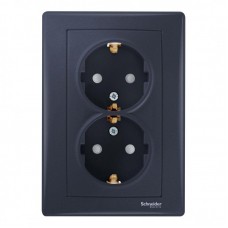 Розетка подвійна Schneider Electric Sedna із заземленням і шторками Графіт (SDN3000470)