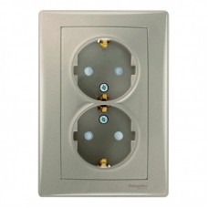 Розетка подвійна Schneider Electric Sedna із заземленням і шторками Титан (SDN3000468)