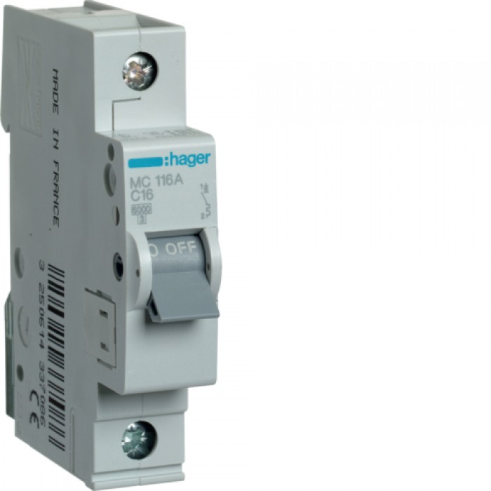 Автоматичний вимикач HAGER 1Р 16 А тип С (MC116A) 