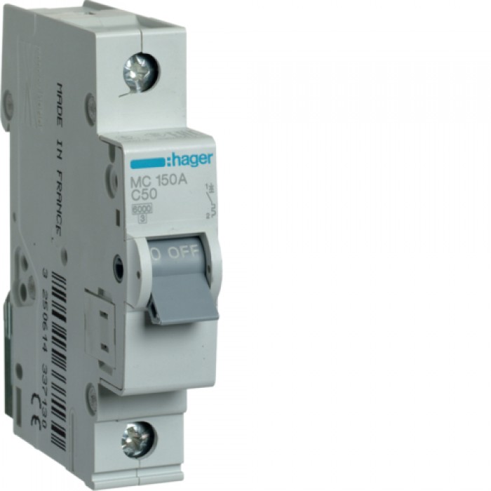 Автоматичний вимикач HAGER 1Р 50 А тип С (MC150A) 
