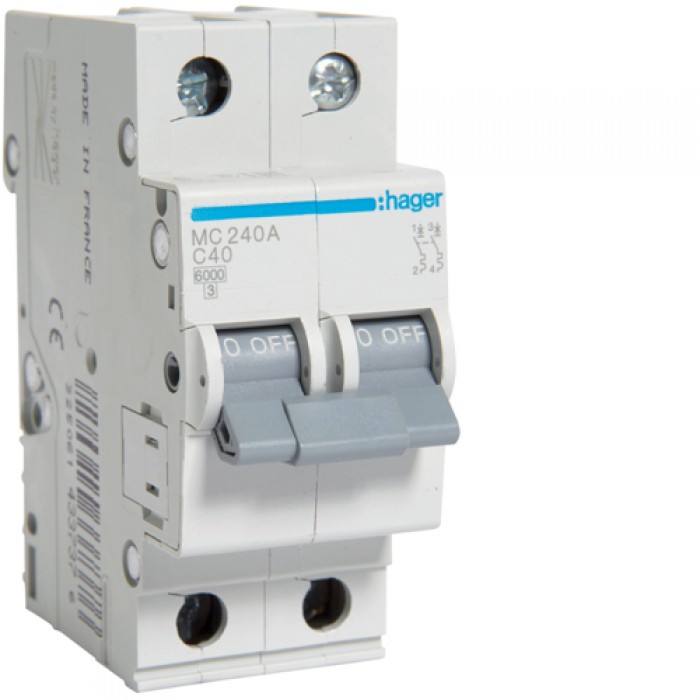 Автоматичний вимикач HAGER 2Р 40 А тип С (MC240A)