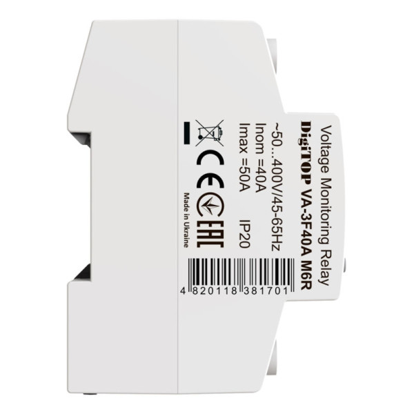 Трифазне реле напруги з контролем струму DigiTOP VA-3F40A M6R