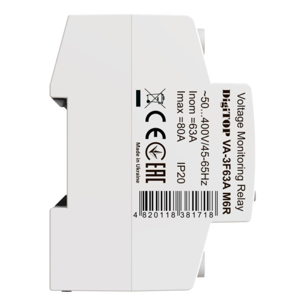 Трифазне реле напруги з контролем струму DigiTOP VA-3F63A M6R