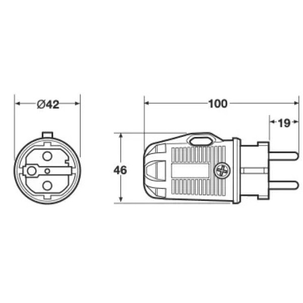 Вилка пряма з заземленням Famatel Shuko 2P+E, 16A, 250В, IP54 (1167)
