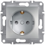 Розетка Schneider Electric Asfora із заземленням і шторками Алюміній (EPH2900261)