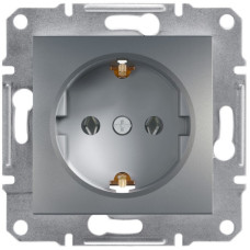 Розетка Schneider Electric Asfora с заземлением и шторками Сталь (EPH2900262)