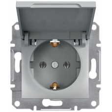 Розетка Schneider Electric Asfora із заземленням і кришкою Алюміній (EPH3100161)