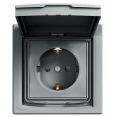 Розетка Schneider Electric Asfora с крышкой и шторками Алюминий IP44 (EPH3100361)