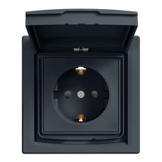 Розетка Schneider Electric Asfora із заземленням і кришкою IP44 Антрацит (EPH3100371)