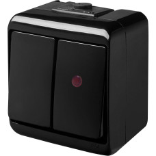 Выключатель 2-клавишный с подсветкой ETI HERMETICS VHE-2L-BL IP54 черный (4668087)