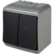 Выключатель 2-клавишный с подсветкой ETI HERMETICS VHE-2L-SRG IP54 серо-графитовый (4668103)