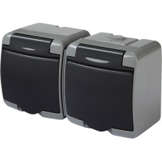 Розетка подвійна із захисною кришкою з з/к ETI HERMETICS RHE-2s-SRG IP54 сіро-графітова (4668107)