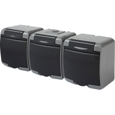 Розетка потрійна із захисною кришкою з з/к ETI HERMETICS RHE-3s-SRG IP54 сіро-графітова (4668108)