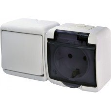 Розетка+выключатель 1-клавишный ETI HERMETICS VRHH-1sd Белый (4668032)
