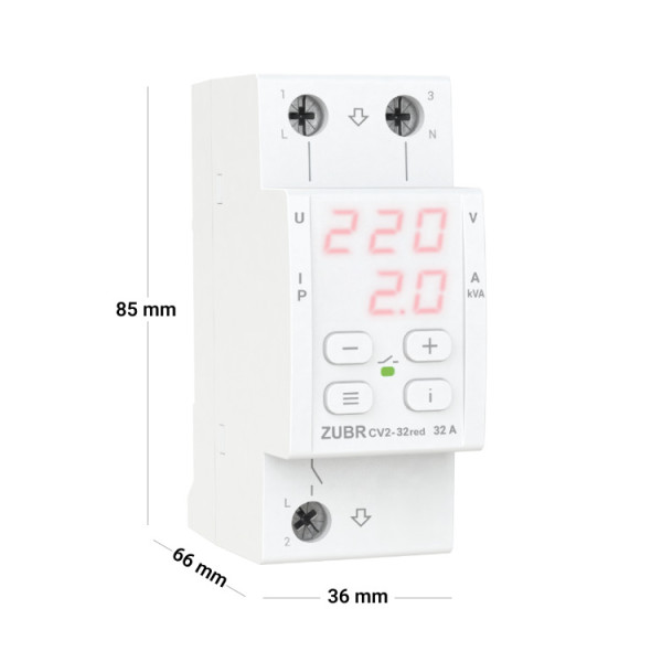 Реле напряжения с контролем тока ZUBR CV2-32 red 32A
