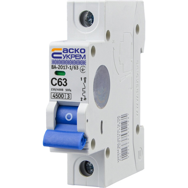 Автоматичний вимикач АСКО-УКРЕМ ВА-2017 1p 63А тип C 4.5кА (A0010170009)