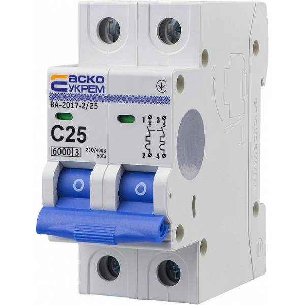 Автоматичний вимикач АСКО-УКРЕМ ВА-2017 2p 25А тип C 6кА (A0010170014)