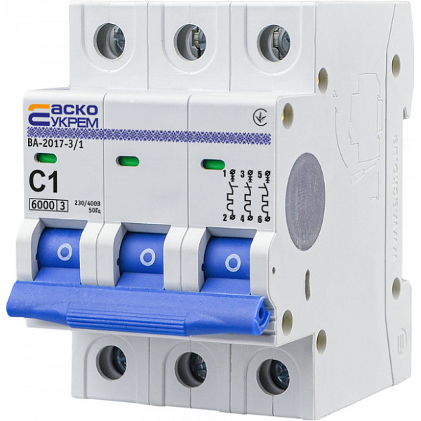 Автоматичний вимикач АСКО-УКРЕМ ВА-2017 3p 1А тип C 6кА (A0010170038)
