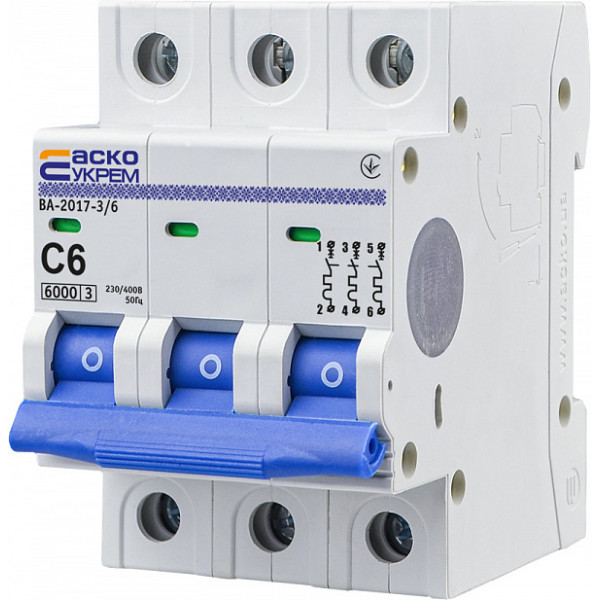 Автоматичний вимикач АСКО-УКРЕМ ВА-2017 3p 6А тип C 6кА (A0010170019)