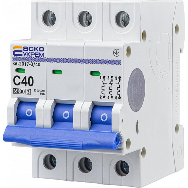 Автоматичний вимикач АСКО-УКРЕМ ВА-2017 3p 40А тип C 6кА (A0010170025)