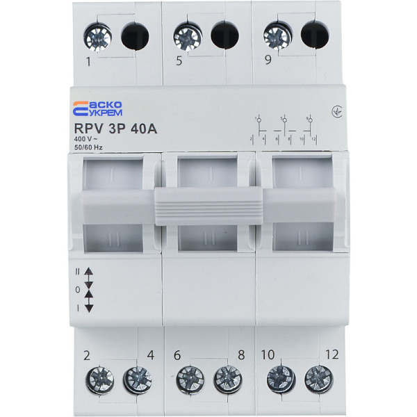 Ручний перемикач вводу (І-0-ІІ) RPV 3P 40A АСКО