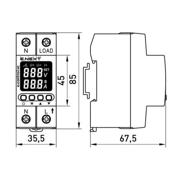 Реле контролю напруги та струму однофазне E.Next e.control.vc40 40А з індикацією (p0690029)