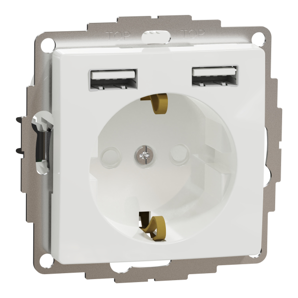 Розетка с заземлением и USB Schneider Electric Sedna Design 16 А + 2×USB Type A Белый (SDD111052)