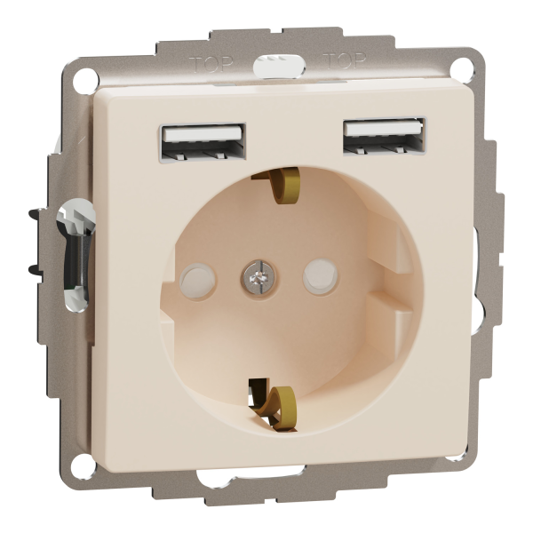 Розетка із заземленням та USB Schneider Electric Sedna Design 16 А + 2×USB Type A Бежевий (SDD112052)