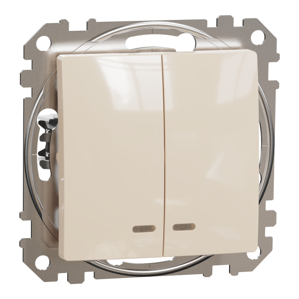 Вимикач двоклавішний з підсвічуванням Schneider Electric Sedna Design 10 А Бежевий (SDD112105L)