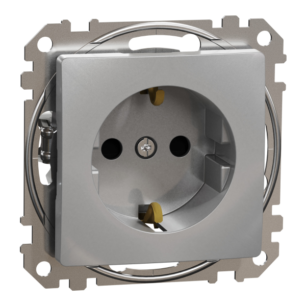 Розетка с заземлением Schneider Electric Sedna Design 16 А со шторками Матовый алюминий (SDD113022)