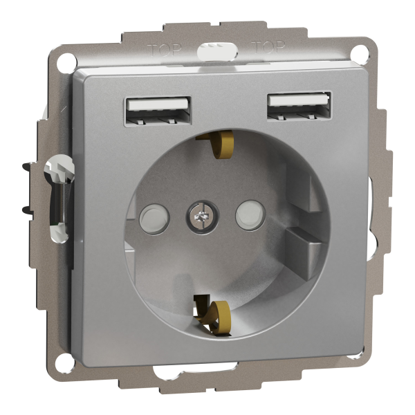 Розетка с заземлением и USB Schneider Electric Sedna Design 16 А + 2×USB Type A Алюминий (SDD113052)