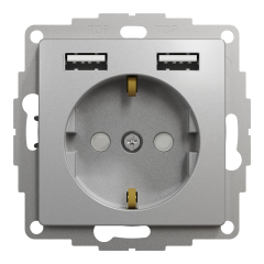 Розетка із заземленням та USB Schneider Electric Sedna Design 16 А + 2×USB Type A Алюміній (SDD113052)