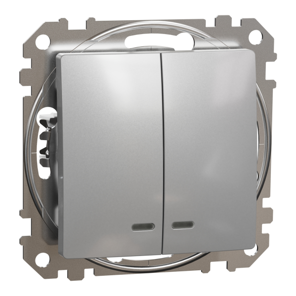 Вимикач двоклавішний з підсвічуванням Schneider Electric Sedna Design 10 А Алюміній (SDD113105L)