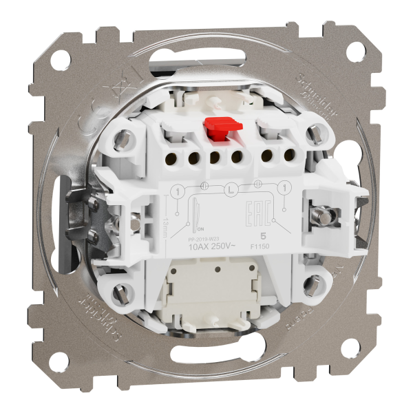 Вимикач двоклавішний з підсвічуванням Schneider Electric Sedna Design 10 А Алюміній (SDD113105L)