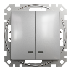 Вимикач двоклавішний з підсвічуванням Schneider Electric Sedna Design 10 А Алюміній (SDD113105L)