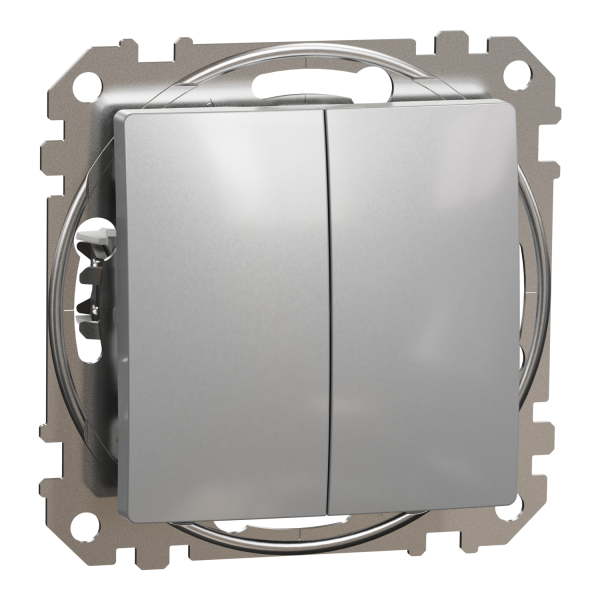 Вимикач двоклавішний прохідний Schneider Electric Sedna Design 10 А Алюміній (SDD113108)