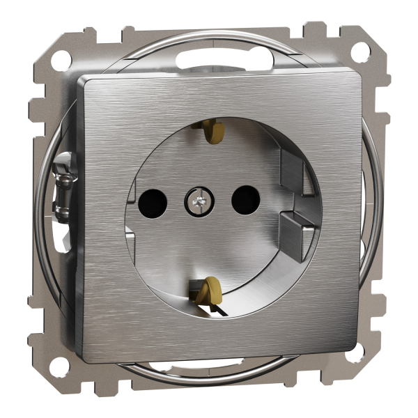 Розетка с заземлением Schneider Electric Sedna Design 16 А со шторками Матовый алюминий (SDD170022)