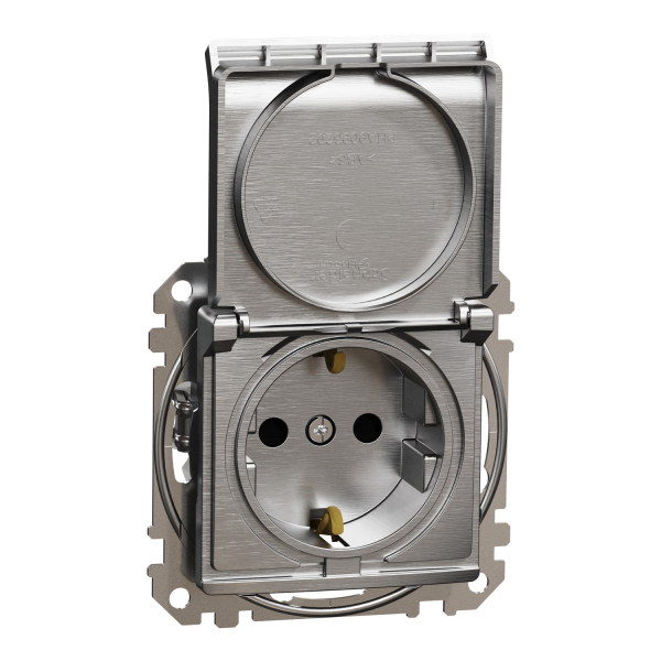 Розетка с заземлением Schneider Electric Sedna Design 16 А со шторками Матовый алюминий (SDD170024)