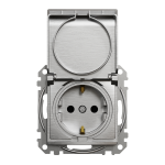 Розетка с заземлением Schneider Electric Sedna Design 16 А со шторками Матовый алюминий (SDD170024)