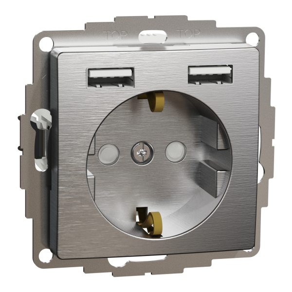 Розетка із заземленням та USB Schneider Electric Sedna Design 16 А + 2×USB Type A Матовий алюміній (SDD170052)