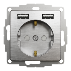 Розетка із заземленням та USB Schneider Electric Sedna Elements 16 А + 2×USB Type A Алюміній (SDD170052)