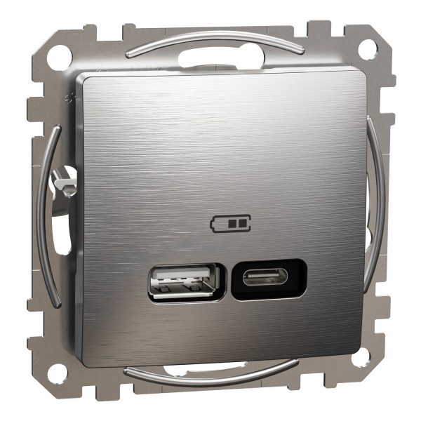 USB-розетка A+C Schneider Electric Sedna Elements 3A, 21Вт, PD PPS, PRO, Матовый алюминий (SDD170405U)
