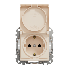Розетка із заземленням, шторками та кришкою Schneider Electric Sedna Design IP44 Бежевий (SDD212024)