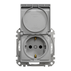 Розетка із заземленням, шторками та кришкою Schneider Electric Sedna Design IP44 Алюміній (SDD213024)