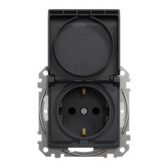 Розетка із заземленням, шторками та кришкою Schneider Electric Sedna Design IP44 Чорний (SDD214024)