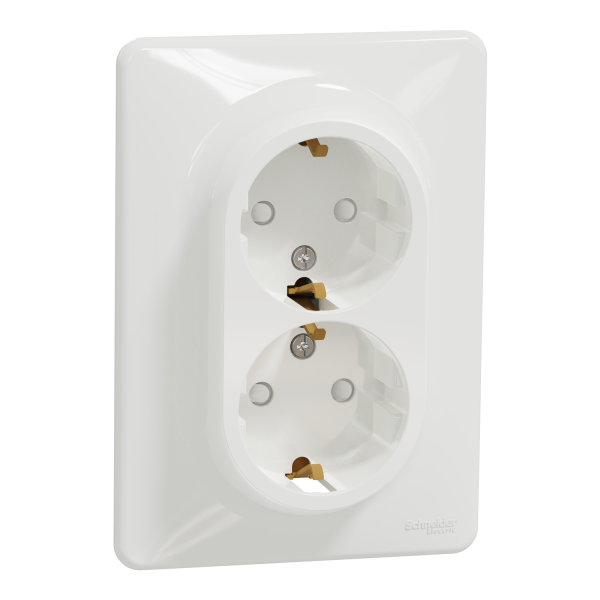 Двойная розетка с заземлением Schneider Electric Sedna Design 16 А со шторками Белый (SDD311221)